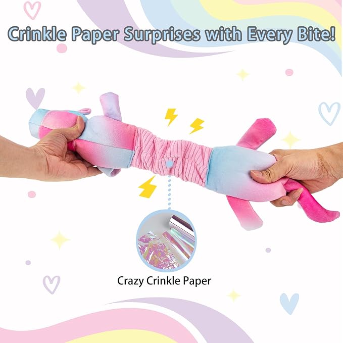 lilfrd Pink Unicorn Squeaky Dog Toy, Crinkle Plush Tug Toy for Dogs | Tug of War & Pull Toys, Energy Release, Fits Small Medium Large Dogs - Image 3