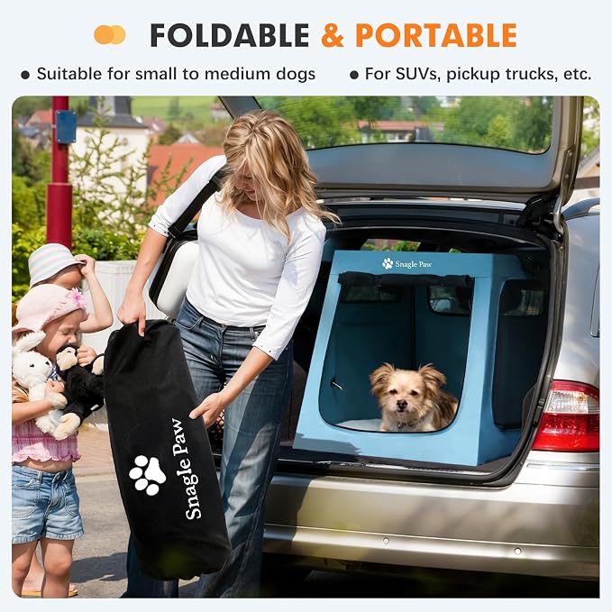 Metal Frame Dog Car Crate, Portable Pet Carrier for Medium Large Dog,Blue,L | Secure with Seatbelt & Headrest Strap,fits Backseat/Trunk,3-Door Mesh Windows,Storage Pockets,Ideal for Road Trips & Travel - Image 5