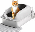 OLIXIS Stainless Steel Large Cat Litter Box with Lid, High Wall Sides | Large Cat Litter Box for Big Cats, Anti-Urine Leakage, Easy Cleaning, Scoop and Mat Included, Light Gray by OLIXIS