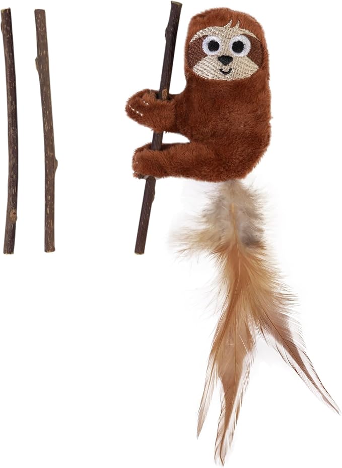 Mad Cat Sloth with Sticks Catnip and Silvervine Plush Cat Toy, Pack of 4 | Soft feather accents spark batting, chasing and pouncing, cuddly set felines enjoy during energetic play sessions at home - Image 2