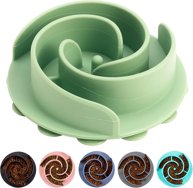 Slow Feeder Dog Bowls Insert, Bestalk Soft Silicone Slow Eating Feeder Insert with Suction Cups for Small, Medium and Large Dogs, Fit into Basic and Elevated Dog Bowls, Green by BESTALK