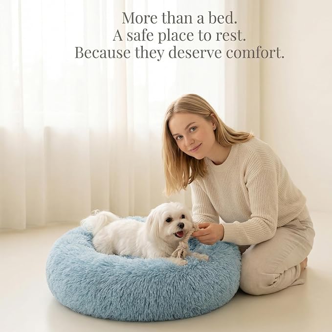 nononfish Soft Round Dog Bed for Small Dogs,Calming Plush Pet Bed | Soft round calming bed for comfortable pet rest. - Image 2