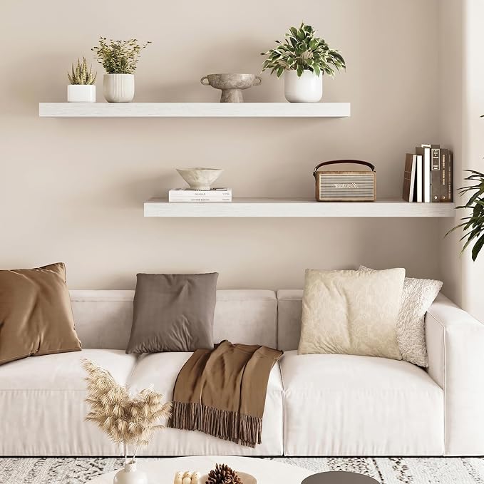 Fixwal Floating Wall Shelves for Decor (White, Set of 2, 35.4Inch) | MDF Shelf with Metal Brackets, Space Saving for Books , Decor, Fits Bathroom, Kitchen, Bedroom, or Office - Image 2