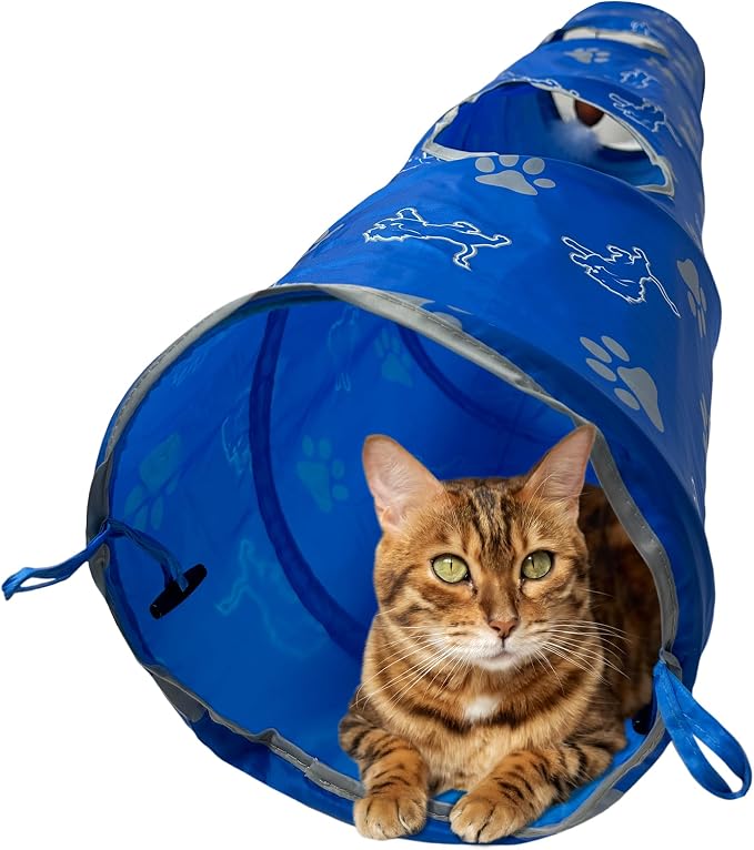NFL Detroit Lions Cat Tunnel Tube Toy with Plush Football Catnip and Feathers Collapsible Tunnel for Cats to Play, Peek and Hide, Sporty & Fun Cat Tunnel Toy with Team Logo All-Over Design! by PETSFIRST