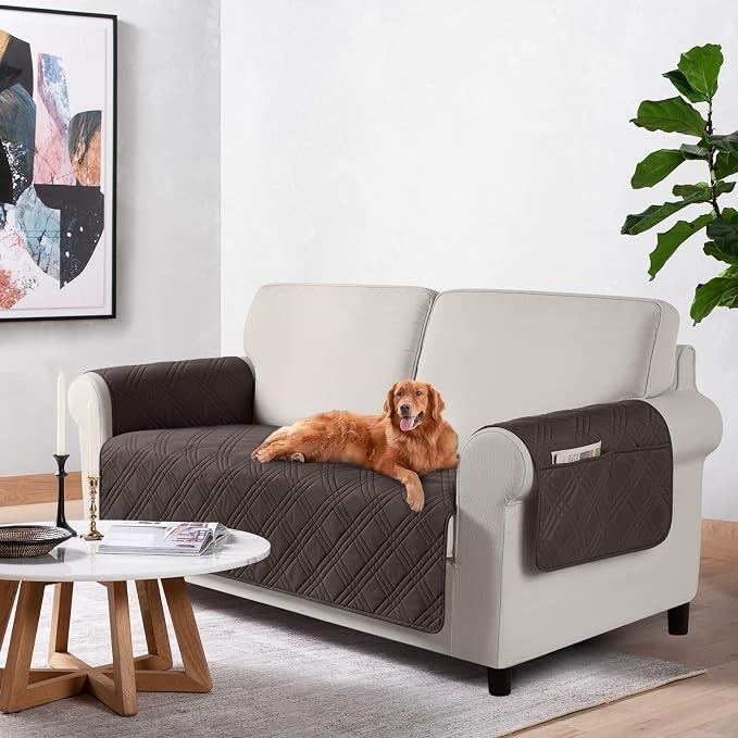 TAOCOCO Waterproof Loveseat Covers for Dogs, Non Slip Couch Cover, 54'' | Washable Love Seat Covers with Arms for 2 Cushion Couch, Dog Sofa Cover Protector, Pockets & Backless Design, Chocolate by TAOCOCO
