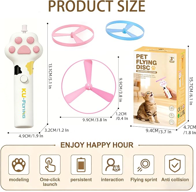 Cat Toy Disc Launcher,Rechargeable Interactive Cat Fetch Toy with 10 Discs | Cat Toys for Indoor Cats,Flying Cat Enrichment Toys for Adult Kittens Dog Playing,Hunting Tracking Toys for Outdoor Indoor - Image 5