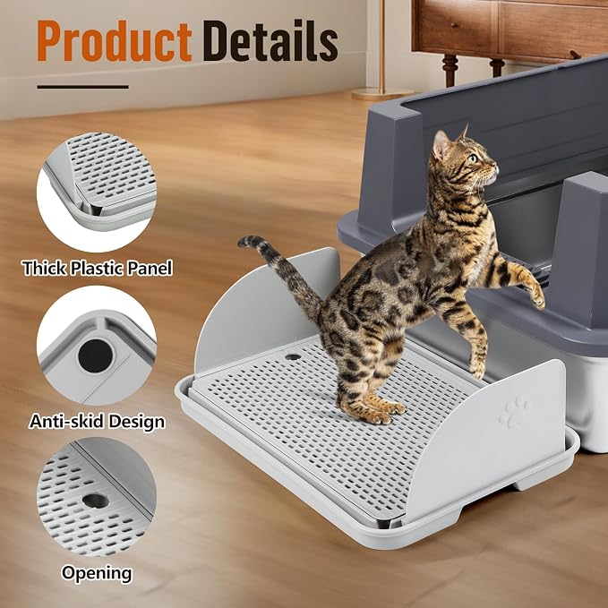 Cat Litter Box Step, Cat Step with Detachable Splash-Proof Baffles, Grey | Litter Box Ramp with Filter Function, Litter Catcher for Kittens & Elderly Cats, Non-Slip Cat Litter Mat Pedal, Easy to Clean - Image 4