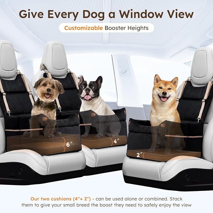 ZOMISIA Elevated Dog Car Seat for Medium Dogs, 3 Adjustable Heights with 2 Egg Crate Foam Boosters 4"+2", Dual-Sided Cooling&Plush Waterproof Cover, 2 Safety Leashes & Buckles, Beige - Image 3
