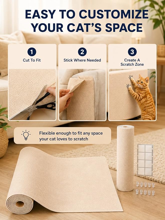 TLNNK 78.7"x15.8" Cat Scratch Furniture Protector - Beige | Less Claw Damage, Easier Scratch-zone Setup, Worn Post Refresh, Cleaner Couch Corners, Softer Look for Cat Homes - Image 4