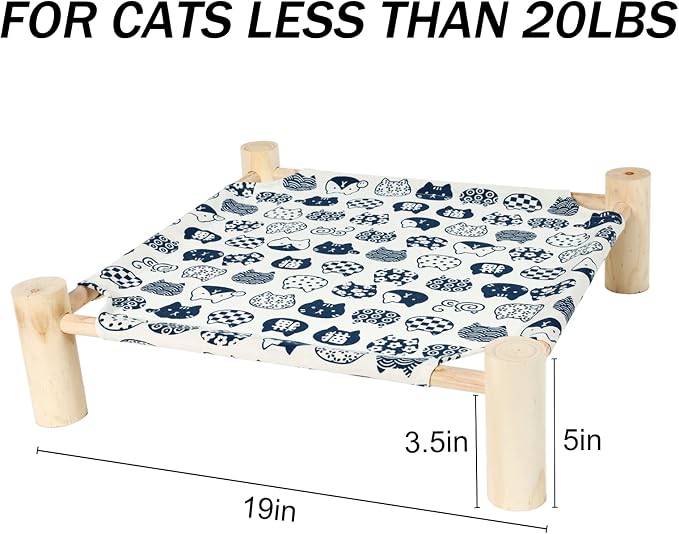 Patas Lague Cat Hammock Bed Small Eleveted Dog Bed 19x19 in White Cat | Brethable Wooden Pet Bed, Cooling Rabbit Cot, Outdoor Cat Furniture For Summer - Image 5