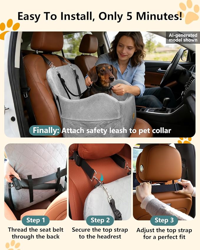 Dog Car Seats for Small Dogs Up to 35lb, Dog Bed for Car Fits Home, Outdoor | 2-in-1 Design, Dog Car Bed Fits Car Seat and home, Safety Leashes, Easy Install, Anti-Slip, Storage Pockets, Detachable Cover - Image 6