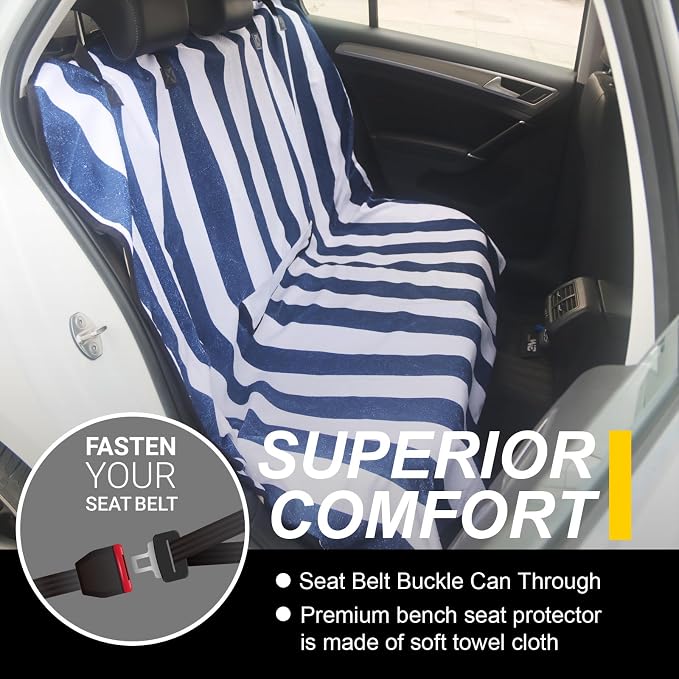 Back Seat Cover for Car Trucks Van SUV Jeep,Waterproof Rear Bench Towel Seat Covers for Dogs and Kids,Automotive Backseat Protector (Blue Stripe) - Image 2