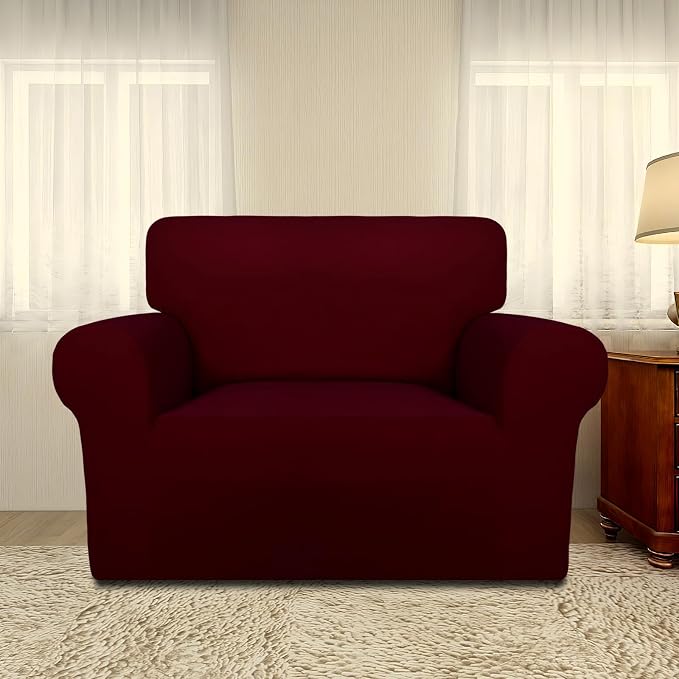 PureFit Super Stretch Sofa Slipcover – Spandex Non Slip Soft Couch Sofa Cover, Washable Furniture Protector with Non Skid Foam and Elastic Bottom for Kids, Pets (Oversized, Wine) - Image 2