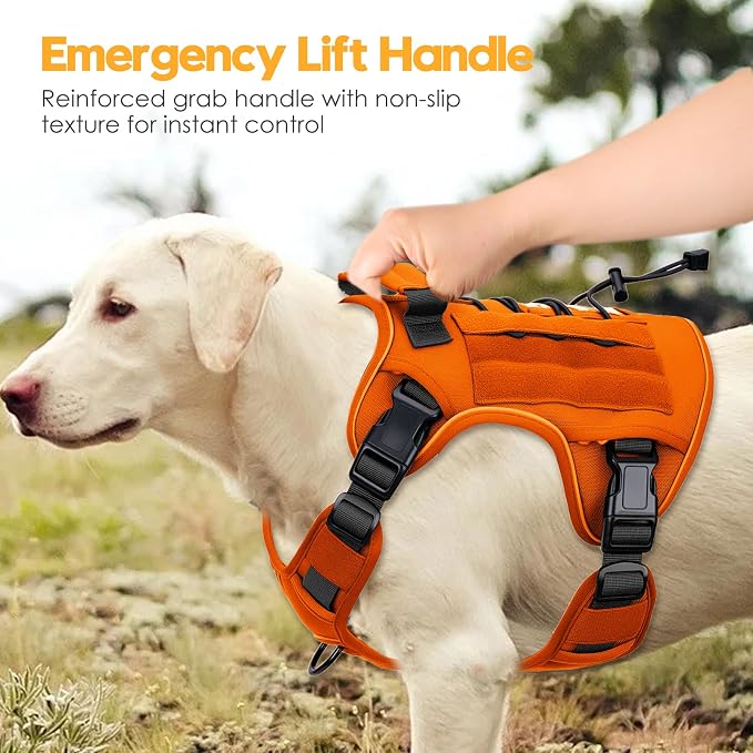 Heavy-Duty Tactical Dog Harness for Large Dogs, No Pull Adjustable Reflective Pet Vest with Molle System, K9 Military-Grade Control for Service Training, Outdoor & 10+ Breeds, Orange, Small - Image 8