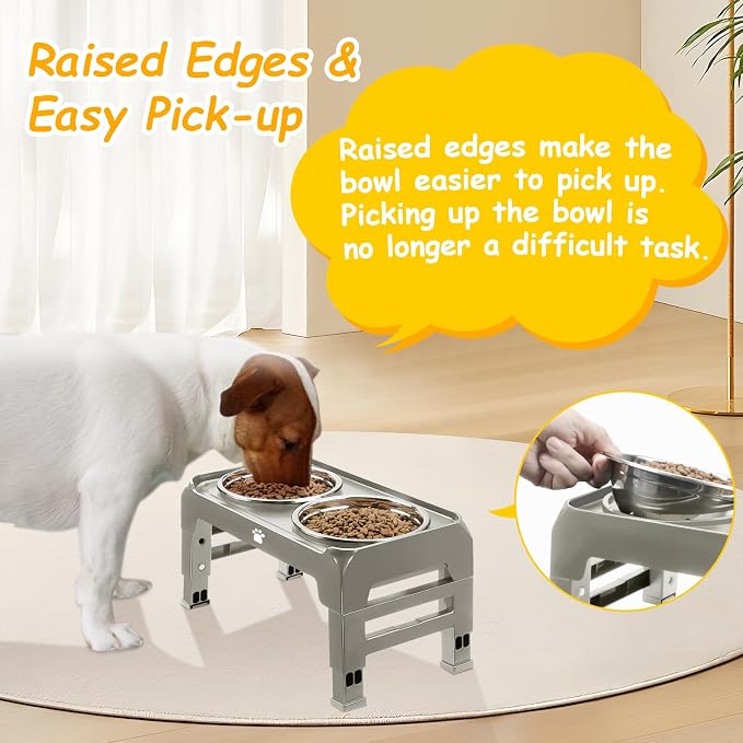 Elevated Dog Bowls 3 Height Adjustable Raised Bowl Stand with 25oz Stainless Steel Dog Food Bowls Anti-Slip for Small Dogs Adjusts to 7.5", 6", 2.75", Grey - Image 5