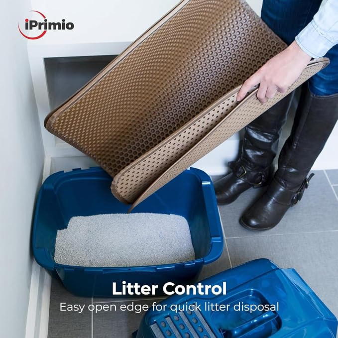 iPrimio Cat Litter Trapper Mat, Waterproof, Double Layer, 30" x 23", Brown | Double layer honeycomb traps scattered litter while the waterproof base blocks urine. Soft on paws and empties in one pour. - Image 7