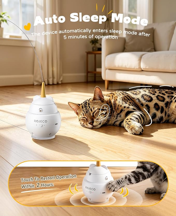 ROJECO Interactive Cat Toys,2 in 1 Automatic Cat Toy with Flying Bird | 360°Rotation/3 Operating Modes/Customizable DIY/Suction Cup/800mA Battery/TypeC Rechargeable/Removable Clean/Service Warrant - Image 4