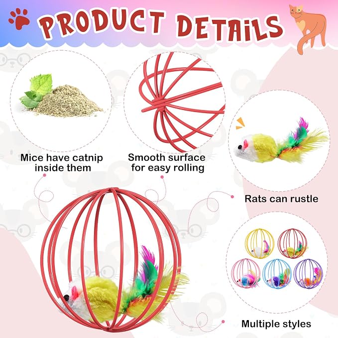 Jecery 5 Pcs Cat Toys Spring,Metal Cage,Multicolor | Interactive Metal Cat Toy, Stretchable Rolling Ball, for Indoor Cats, Colorful Playful Coils, Kitten Pet Supplies - Image 3