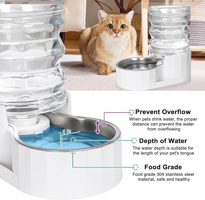 RIZZARI 5L Gravity Cat Water Dispenser: Filtered for Small Pets | Reduced Refills / Stainless Steel Bowl / Anti Splash Base /BPA-Free Materials/ Easy Cleaning / Kitchen Living Room Use - Image 7