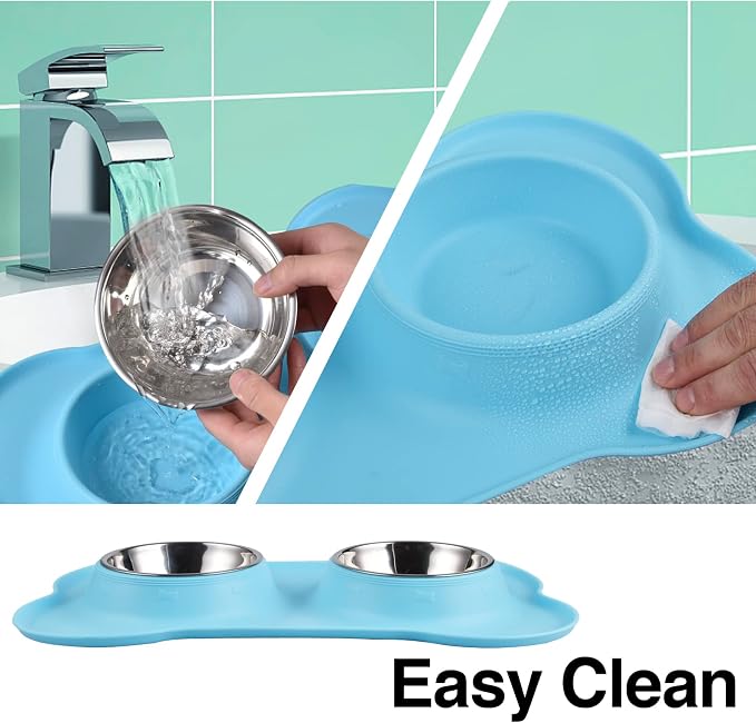 Dog Bowls 2 Stainless Steel Bowl for Pet Water and Food Feeder with Non Spill Skid Resistant Silicone Mat for Pets Puppy Small Medium Cats Dogs - Image 5