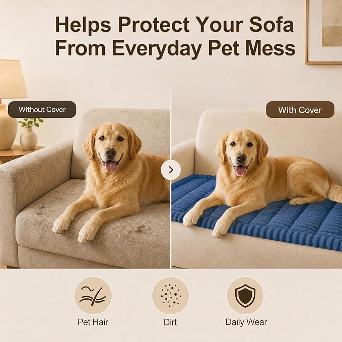 decorUhome Couch Cover for Dogs, Non Slip Fuzzy Thick Pet Sofa Protector | Pet Friendly, Machine Washable, Fits 3-Cushion Sofa, Protects Against Pet Hair & Daily Messes, Navy Blue, 27.6" x 70.9" - Image 5