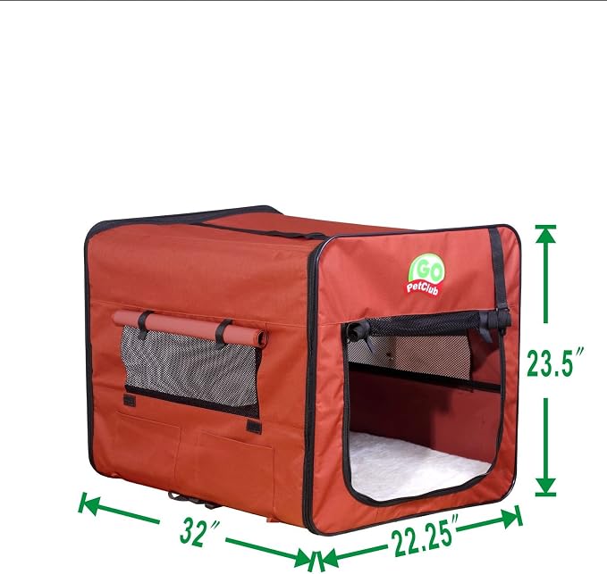 Go Pet Club 32" Soft Collapsible Dog Crate, Portable Pet Carrier, Thick Padded Pet Travel Crate for Indoor & Outdoor, Foldable Kennel Cage with Durable Mesh Windows, Brown - Image 5