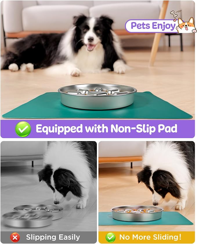 Slow Feeder Dog Bowls with Non-Slip Mat, Stainless Steel Metal Slow Feeder for Small & Medium Dogs, 2 Cups Pet Bowl for Slows Down Eating, Dishwasher Safe, Anti-Gulping Dog Bowl -2 Pack - Image 4