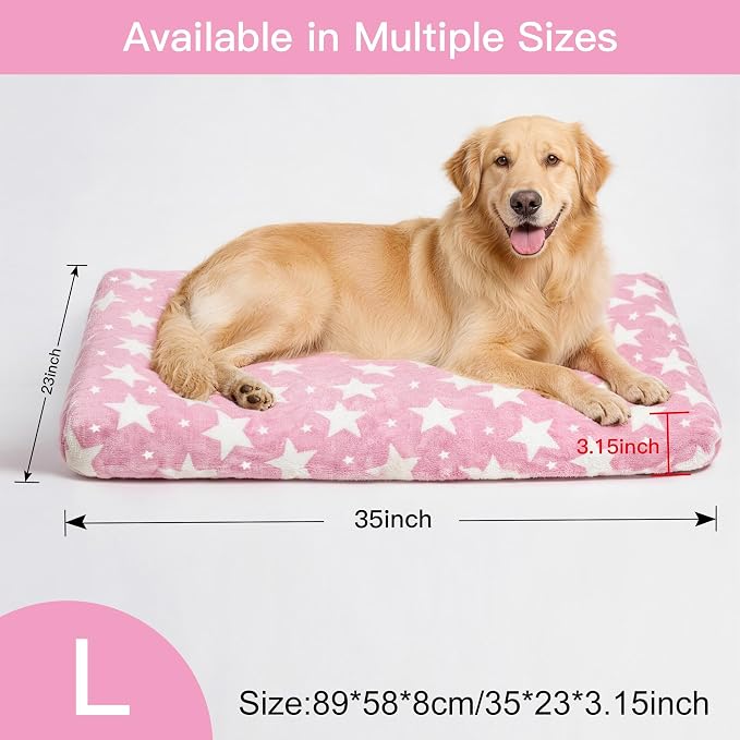 Orthopedic Dog Bed for Large Dogs, Washable Dog Mat with Removable Zippered Cover, Non-Slip Bottom, Comfort Crate Bed (Big&Little Stars Pink, L(35"*23"*3.1")) - Image 4