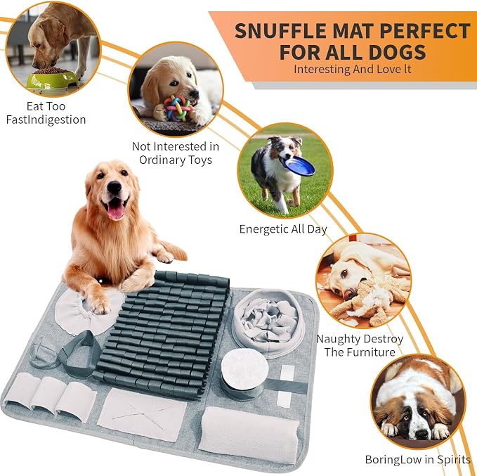 Snuffle mat for Dogs Iteractive Dog Puzzle Toy Used for Training Stress Relief This sniffing mat effectively slows your dog's eating pace. Suitable for indoor and outdoor use. Gray (26 x 17 inches) - Image 6
