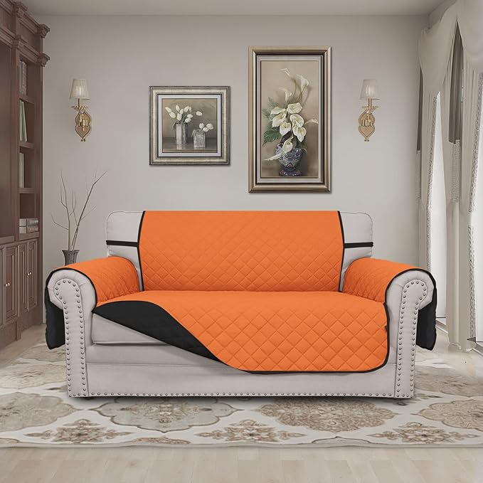 Easy-Going Reversible Couch Cover, 2 Cushion Sofa, Loveseat, Orange/Black | Machine Washable Slipcover For Dogs, Water Resistant Furniture Mat For Living Room, Non-Slip Sofa Cover, Pet Friendly - Image 2