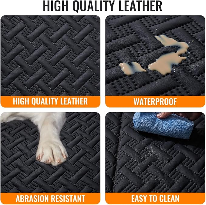 MAXFUT Dog Car Seat Cover for Back Seat,Back Seat Extender for Dogs | Hard Bottom Dog Hammock,Waterproof,Scratch Resistant Leather,Strong Support,Back Seat Protector for Car/SUV/Small Truck,Black - Image 5