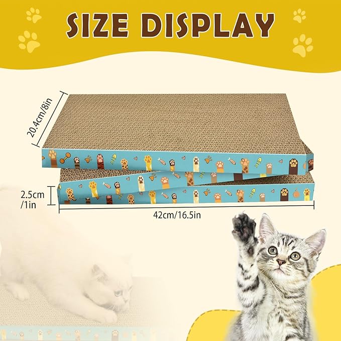 Cardboard Cat Scratcher 3 Pack Refill Reversible Cat Scratching Pad Durable Cat Scratchers for Indoor Cats Kitten to Protect The Furniture (Cat Paws) - Image 2