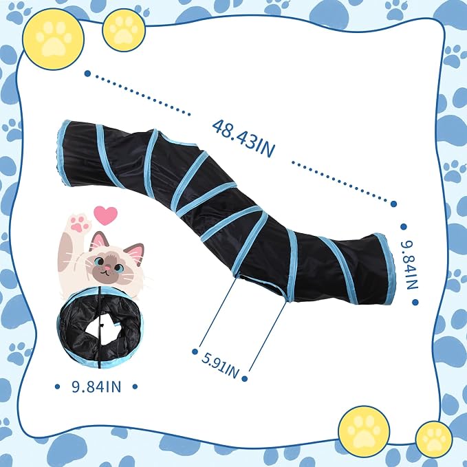 Pet Cat Tunnel, S-Shaped Tunnels for Indoor Cats, Collapsible Pet Tunnel for Kitten, Puppy, Rabbit, 25cm-Wide Tunnels, Durable & Breathable, with Peek Hole Toy Ball - Image 5