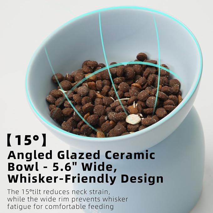 Elevated Ceramic Cat Food Bowl - 5.5" Wide Dish for Whikser Friendly, 6.6" Height for Easy Feeding, Lead & Cadmium Free, Durable Raised Cat Food Bowls, Blue - Image 3