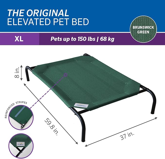 Coolaroo Original Elevated Dog Bed - Breathable Off-The-Ground Pet Bed with Cooling Fabric, Joint Relief & Moisture-Resistant Fabric, 100% Recyclable, Easy Clean, Brunswick Green, Extra Large - Image 3