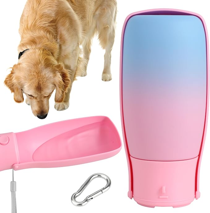 Portable Dog Water Bottle 19oz Pink | Foldable pet water dispenser, food grade plastic, ease to use for outdoor walking, hiking, travel by VEPOUYUDIRECT