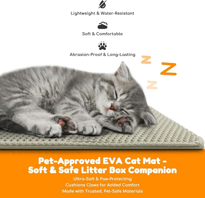 Cat Litter Mat 31"x24",Double Layer EVA litterbox Mat Beige | Extra Large Honeycomb, Waterproof & non-slip, Odor-free, easy clean, washable durable floor protector,scatter control - Image 5
