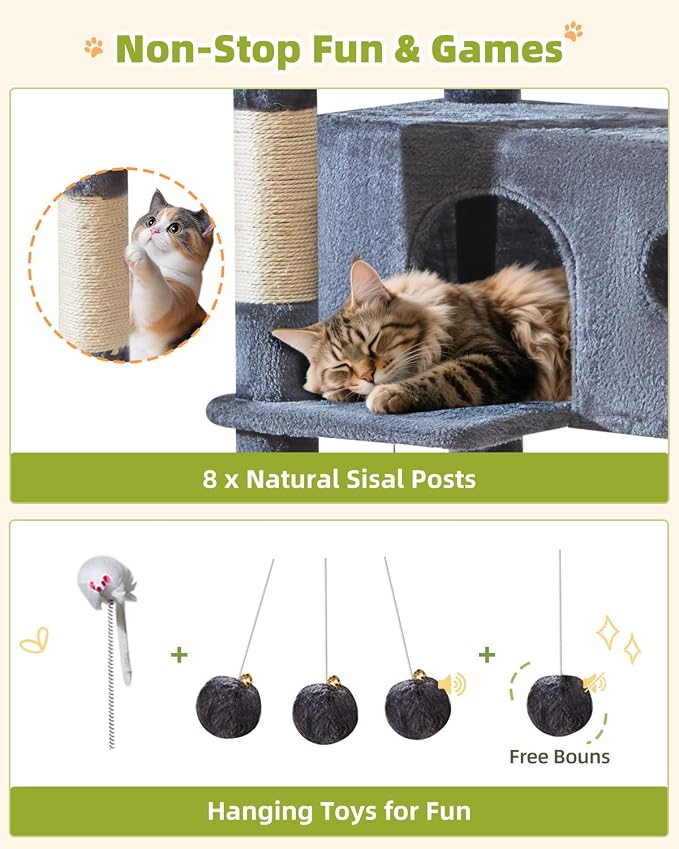 Taoqimiao 76in Cat Tree, Tall Sturdy Cat Tower for Large Indoor Cats MS046G | Easy assembly, Sturdy, Multi Level, Easy Clean, Cozy Condo, Perches, Baskets, Suitable for Kittens and Adult Cats - Image 7