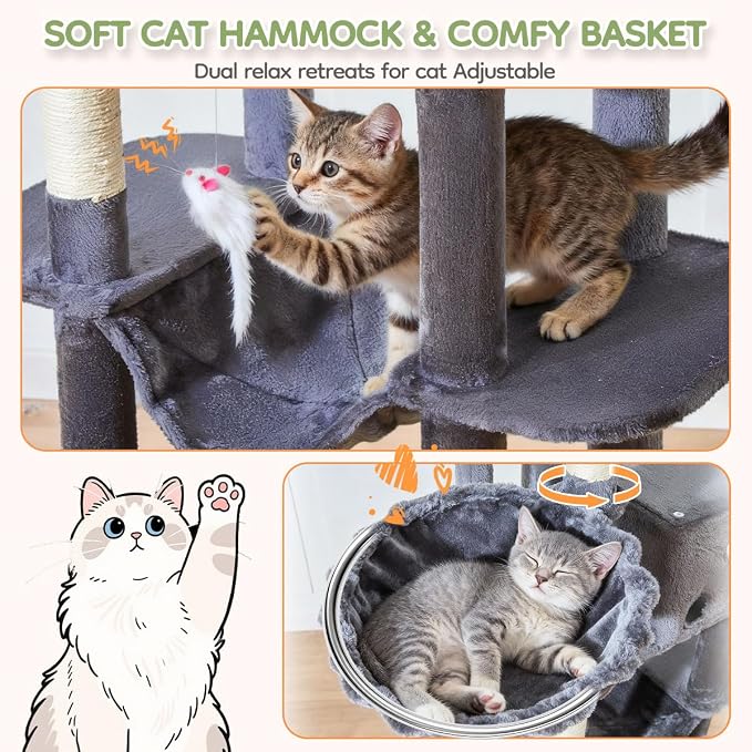 Taoqimiao 79in Cat Tree, Tall Large Cat Tower for Indoor Adult Cats S10G | Easy assembly, Sturdy, Multi Level, Easy Clean, Cozy Condo, Perches, Baskets, Suitable for Kittens and Adult Cats - Image 5
