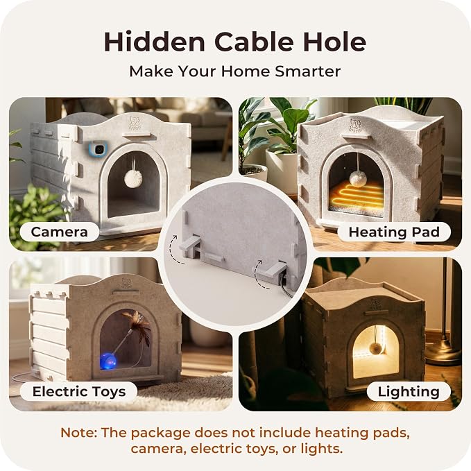 Cat Bed Cave for Indoor Cats: New Felt Cat Bed with Fluffy Ball Hanging, Foldable Cat House with Scratch-Resistant Board, Hideaway Cat Cave for Timid Cats, Sturdy Two-Tier Cat Condo - Gray - Image 6