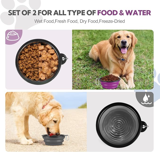 Collapsible Dog Bowl Large 34oz, Travel Dog Water Bowl Portable | 2 Pack, 2 Carabiner Clips, Silicone Travel Dog Bowl Foldable, Feeding Watering Dish Bowl, for Parking, Walking, Camping - Image 3