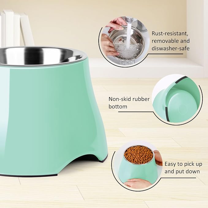 Dog Bowls,Cone Friendly Non Slip Single Dog Bowl with Stainless Steel Inner, Raised Bowls for Smll Dogs Spaniel Dogs Long Ear, High Capacity, M/2 Cup Mint Green - Image 4