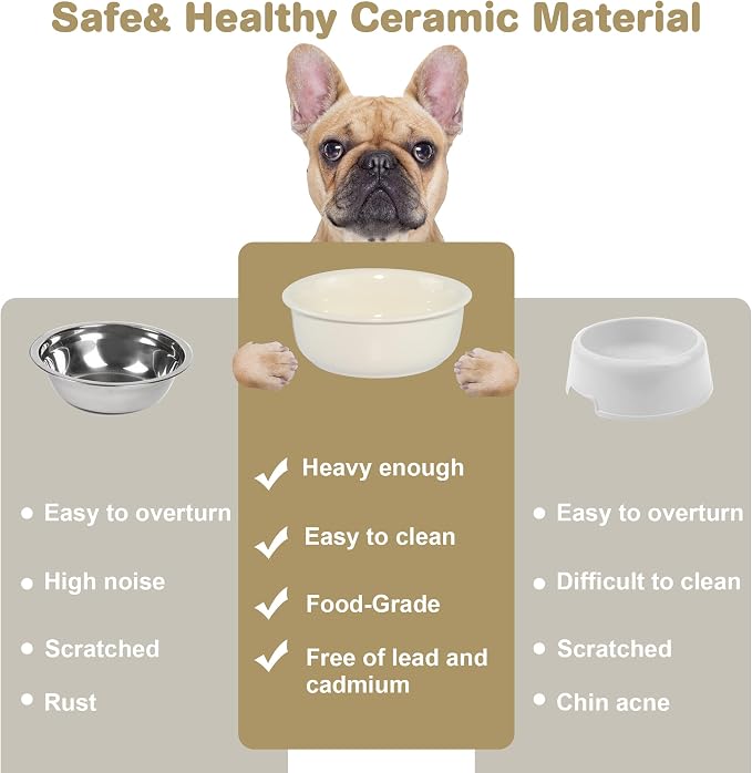 Ceramic Replacement Dog Bowls for Wordcam SS01 Model, 6.9"X2.6", Beige | Food and Water Bowl Set, for Small Medium Cats, Pet Feeding Dishes for Dogs 20-35lbs, Thicker Ceramic, Anti-Skid, 28Oz/800ML - Image 3