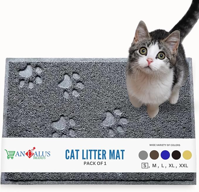 Andalus Small Cat Litter Mat, Pack of 1 - Waterproof, Non-Slip & Easy to Clean Cat Litter Box Mat for Extra Efficient Pet Litter-Trapping, Grey (15.75” X 11.75”) by AndalusBrand