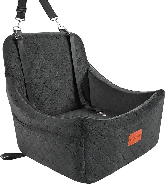 Lealchum Dog car seat for Medium Dogs,Easy to Install with Adjustable Straps,Anti Slip Bottom pet car Bed,Fully Detachable and Washable pet Travel Bed (Black, Medium) by Lealchum