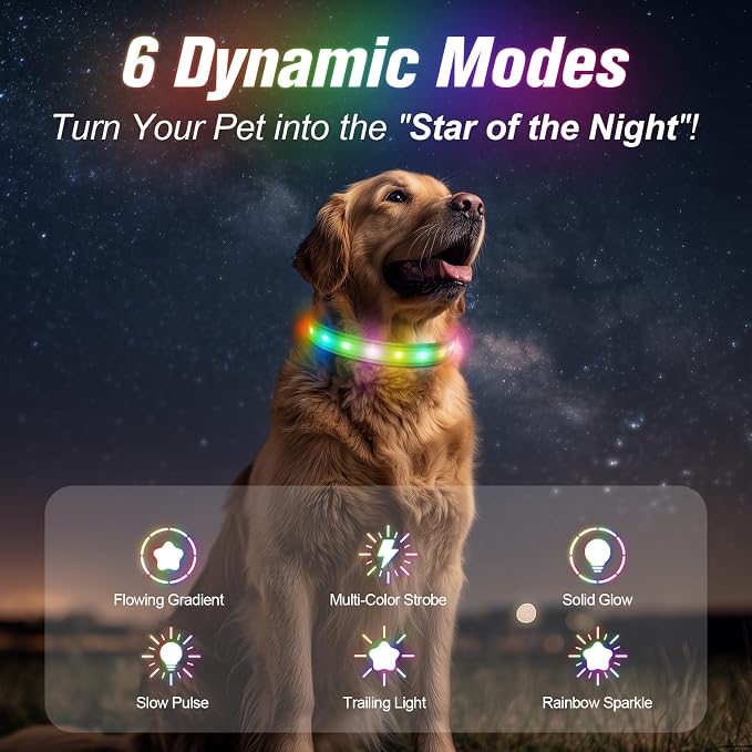 LED Dog Collar, RGB Light Up Dog Collar USB Rechargeable 6 Modes | Waterproof Light Up Dog Collar with Soft Nylon Comfort, Adjustable Fit for Small Medium Large Dogs Neon Green S - Image 3