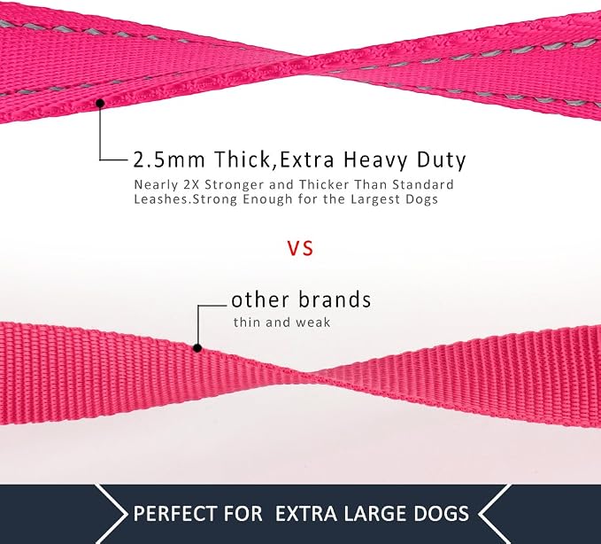 Plutus Pet Double Handle Dog Leash, 5 FT Long, for Medium Large Dogs | Reflective Nylon, Soft Padded 2 Handles, Heavy Duty for Training, Dual Handle Lead, 5 FT x 1”, Pink - Image 8