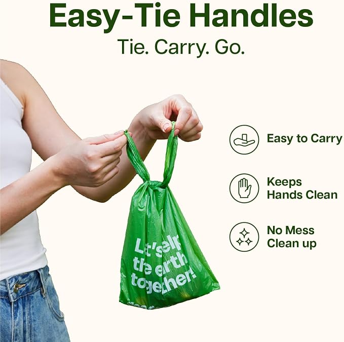 Deo Doo Dog Poop Bags with Handles, 240 Count Large Size, Extra Thick and Leak Proof Refill Rolls for Doggie Waste, Easy Tie and Cleanup, Unscented - Image 2