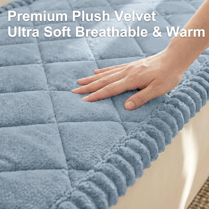 Smiry Non Slip Couch Cover for Dogs, Fuzzy Plush Pet Sofa Protector | Washable Furniture Cover for Large Dogs & Cats, Scratch & Dirt Resistant, For 2 Cushion Couch, Haze Blue, 27.6"x47" - Image 5