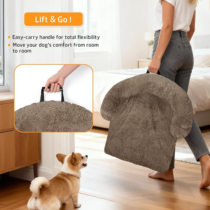GGIB Calming Dog Bed Fluffy Plush Dog Mat for Furniture Protector with Removable Washable Cover for Large Medium Small Dogs and Cats (Extra Extra Large, Camel) - Image 3